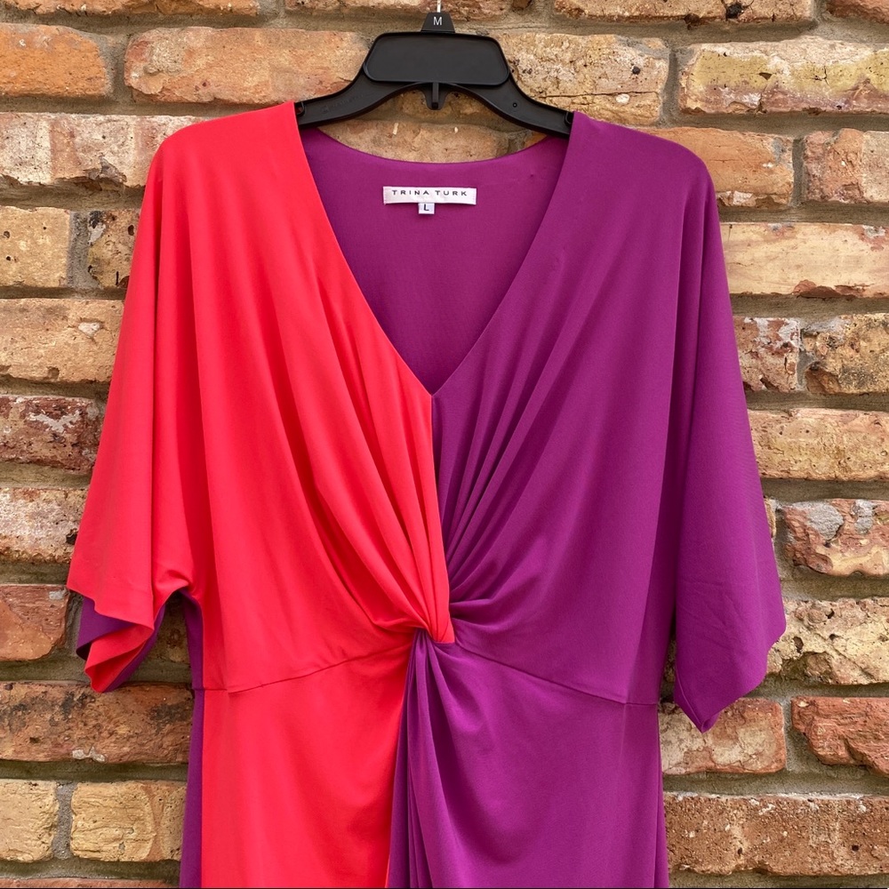 Trina Turk Dress Color Block Etta Midi Size Large - Picture 2 of 10